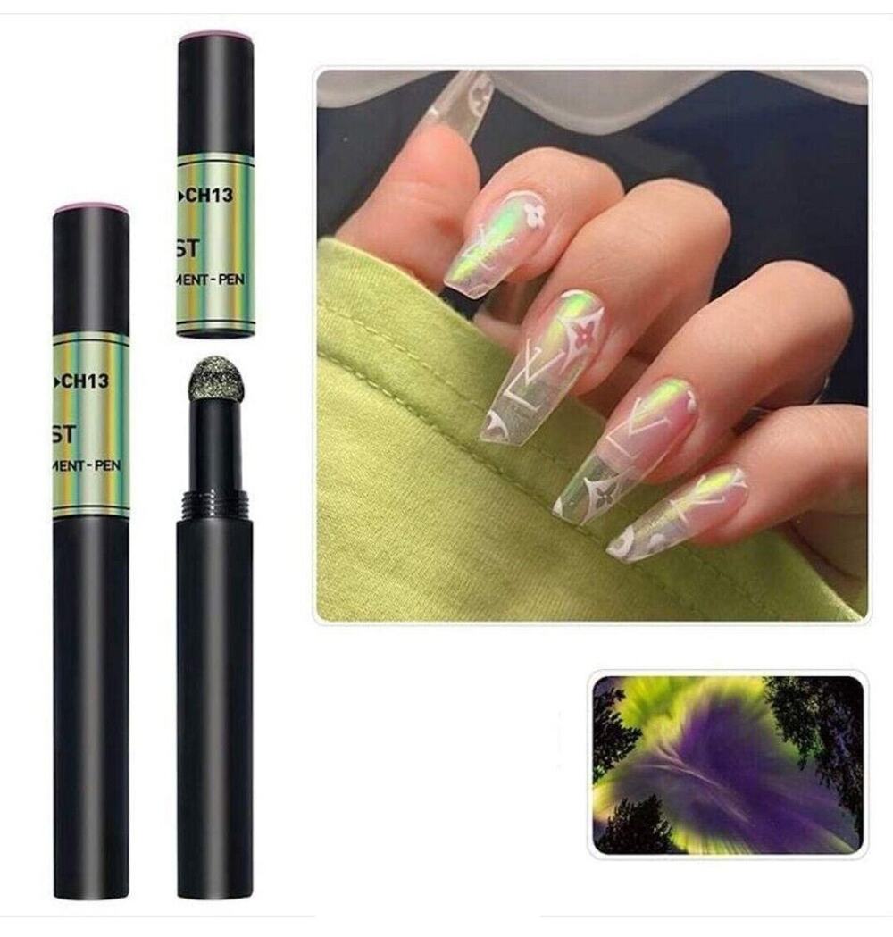 Magic Shimmer Nail Powder Pen, Shiny Mess Free Nail Powder Pen, Air Cushion...